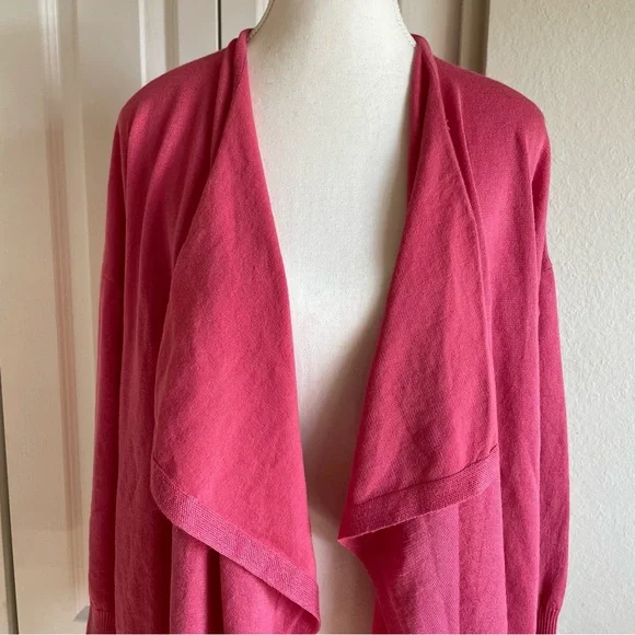 Terra & Sky Open Front Knit Ruffle Cardigan Women’s 0X (14W) Pink Casual Kimono - Picture 2 of 15